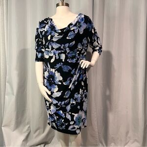 Multicolored Sheath Dress with Cowl Neck and Dolman Sleeves for Cocktail